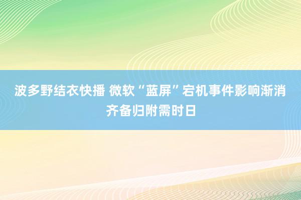 波多野结衣快播 微软“蓝屏”宕机事件影响渐消　齐备归附需时日